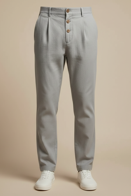 Pantalon Chino Gris Clair Lin Plissé Décontracté Homme - vue 3
