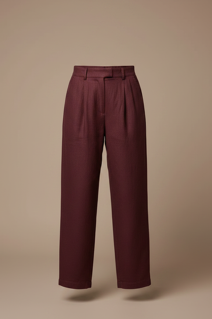 Pantalon Chino Bordeaux Ample Plissé Décontracté Femme - Laine - vue 3