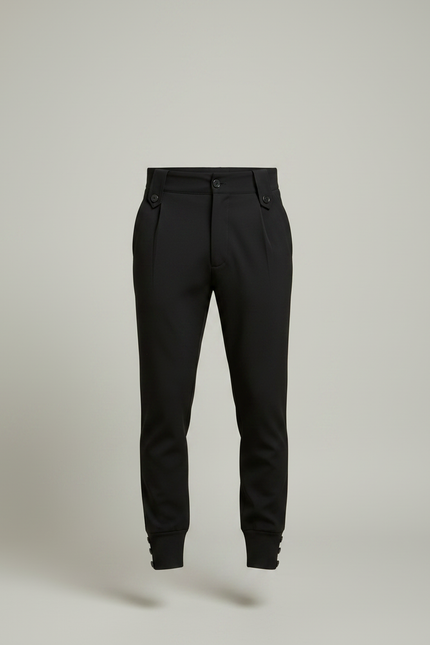 Pantalon Chino Noir Plissé Homme Élégant Ajusté - Polyester - vue 3