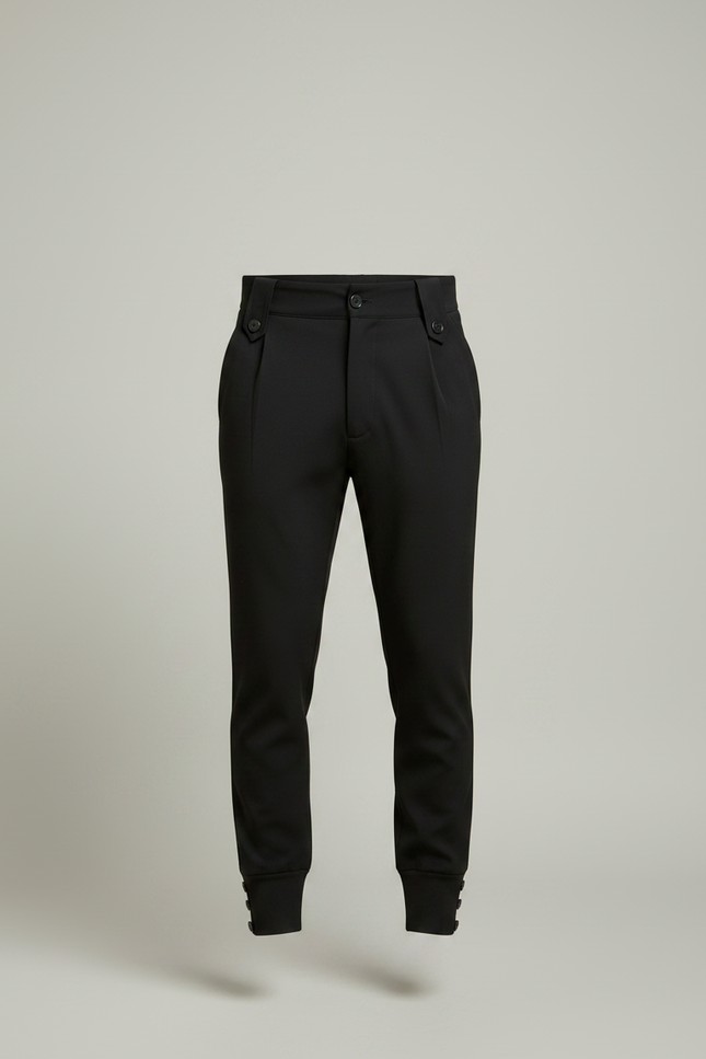 Pantalon Chino Noir Plissé Homme Élégant Ajusté - Polyester - vue 3