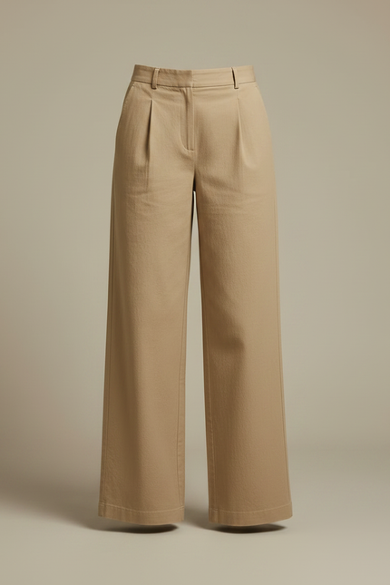 Pantalon Chino Beige Plissé Large Fluide Décontracté - Gabardine - vue 3