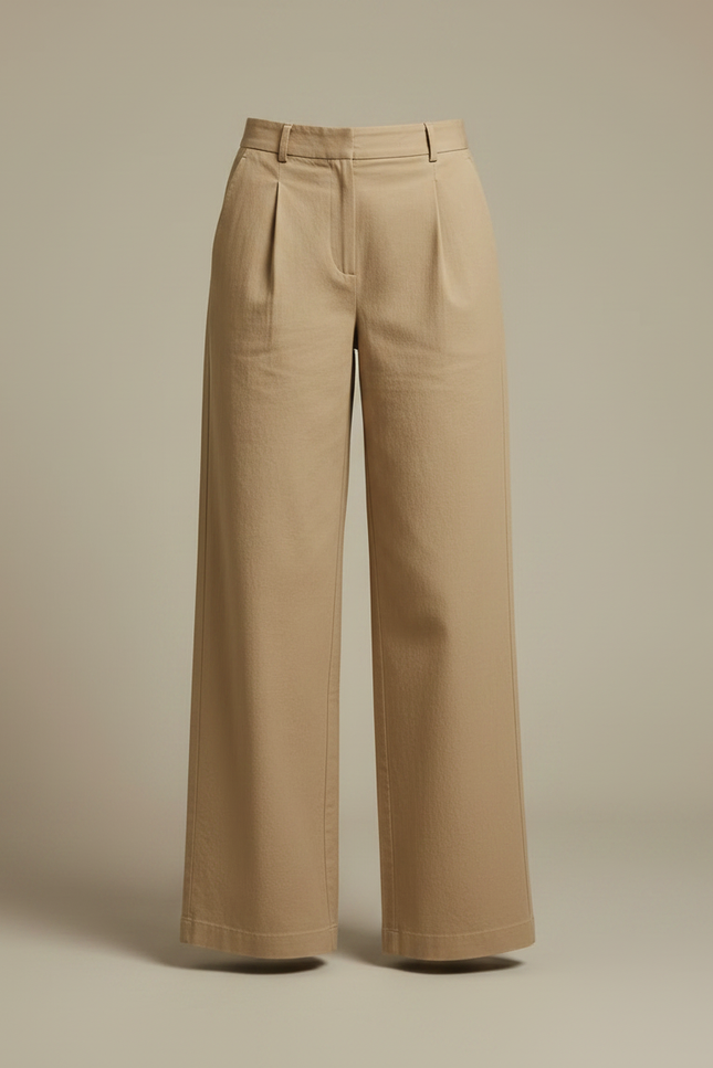 Pantalon Chino Beige Plissé Large Fluide Décontracté - Gabardine - vue 3