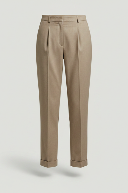 Pantalon Chino Beige Plissé Taille Haute Femme - Gabardine - vue 3