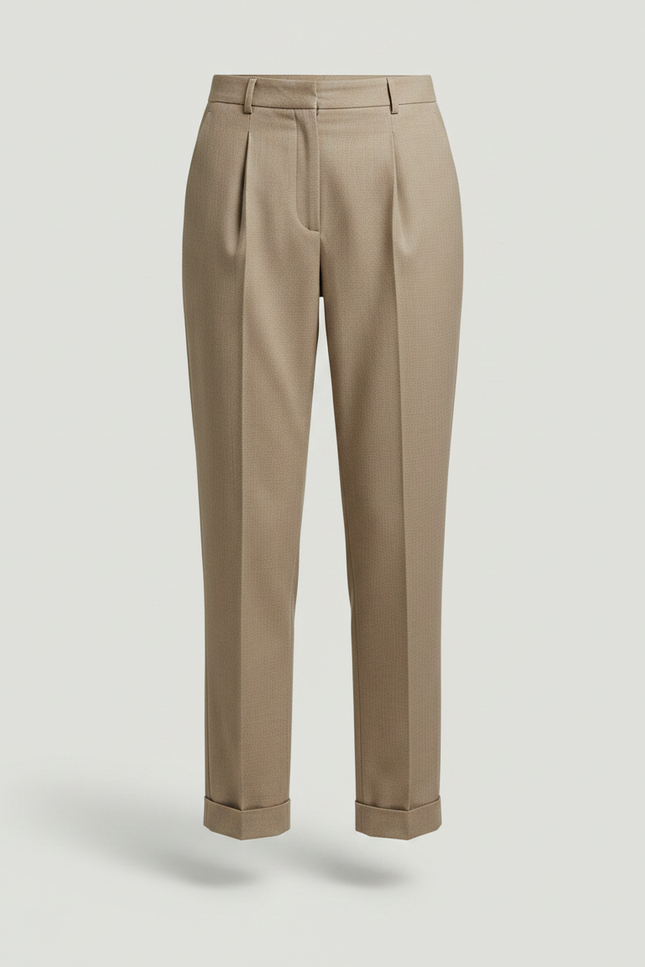 Pantalon Chino Beige Plissé Taille Haute Femme - Gabardine - vue 3