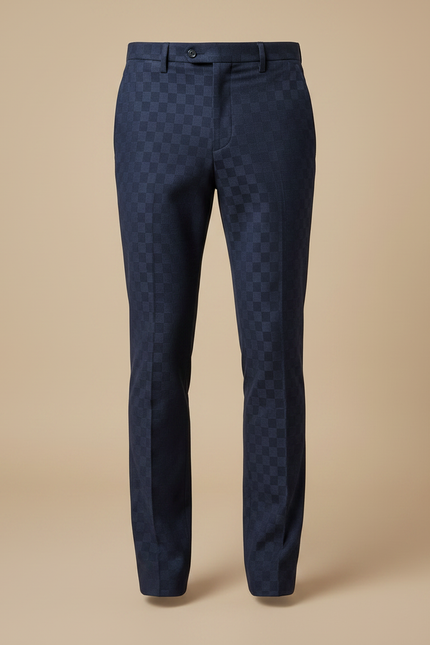 Pantalon Chino Bleu Marine Carreaux Discrets Slim Élégant - Gabardine - vue 3