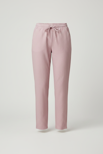 Pantalon Chino Rose Coton Lin Ample Décontracté Femme - vue 3