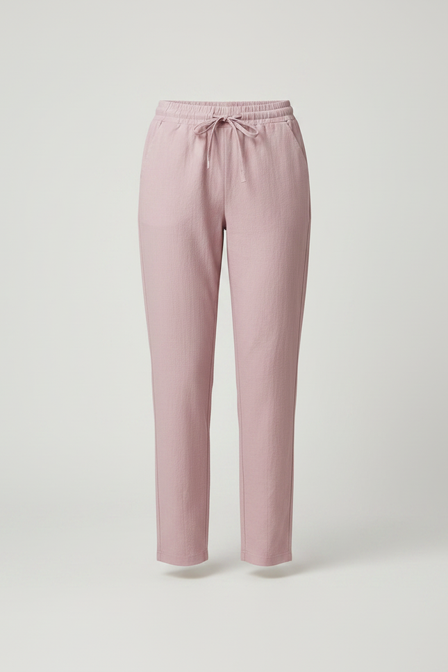 Pantalon Chino Rose Coton Lin Ample Décontracté Femme - vue 3