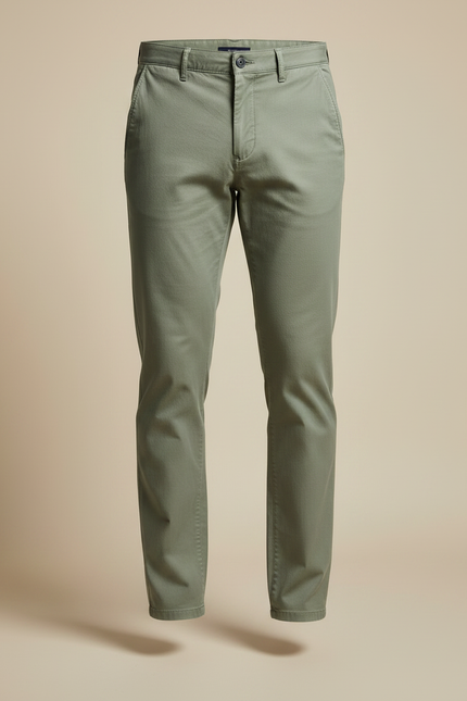 Pantalon Chino Vert Olive Coton Droit Décontracté - Kaki - vue 3