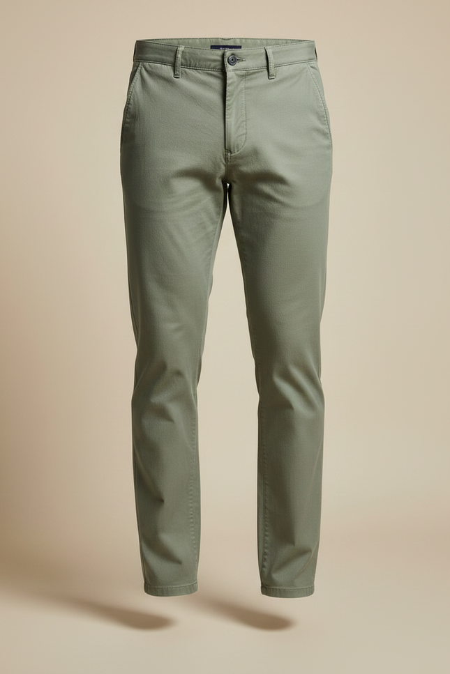 Pantalon Chino Vert Olive Coton Droit Décontracté - Kaki - vue 3