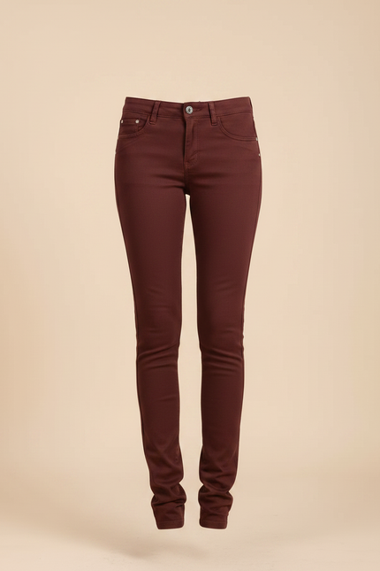 Pantalon Chino Marron Skinny Stretch Confortable Femme - Bordeaux Gabardine - vue 3