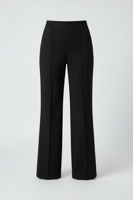 Pantalon Chino Noir Évasé Taille Haute Élégant Femme - Polyester - vue 3