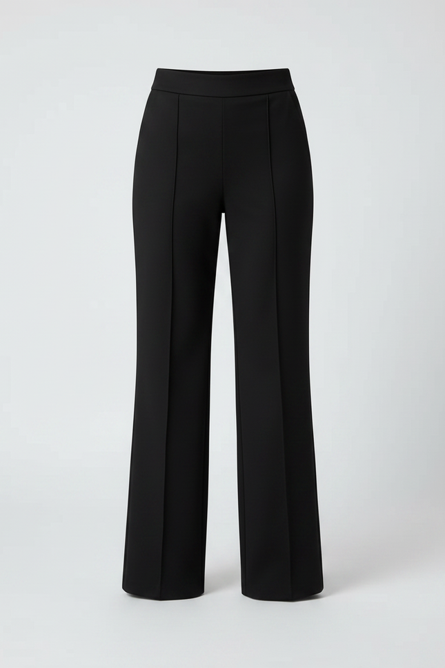 Pantalon Chino Noir Évasé Taille Haute Élégant Femme - Polyester - vue 3