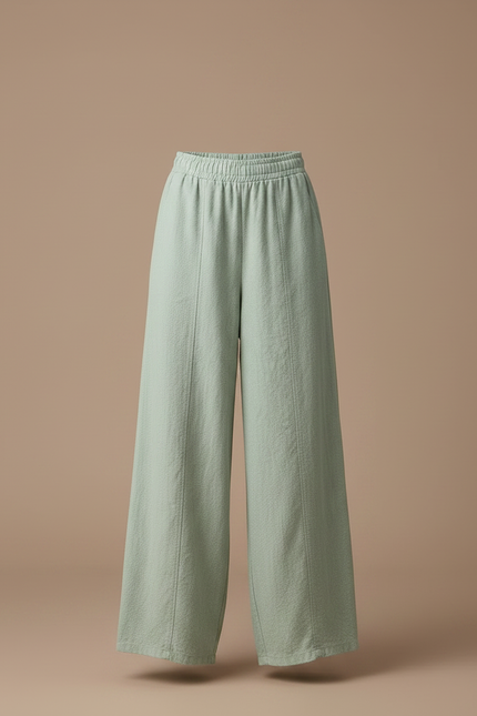 Pantalon Chino Vert Ample Lin Fluide Femme - vue 3