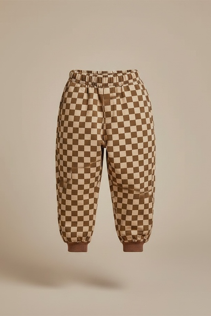 Pantalon Chino Carreaux Marron Ample Enfant Coton - Molleton - vue 3