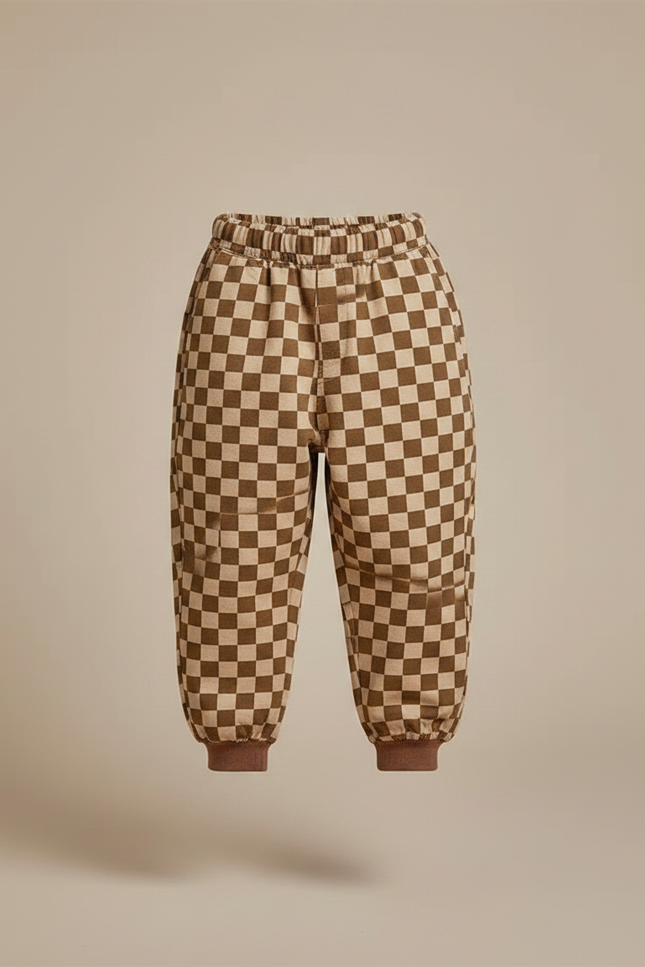 Pantalon Chino Carreaux Marron Ample Enfant Coton - Molleton - vue 3