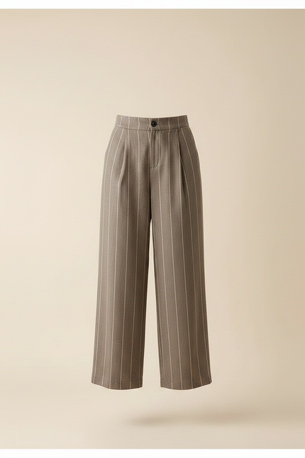 Pantalon Chino Marron Rayé Ample Fluide Femme - Laine - vue 3