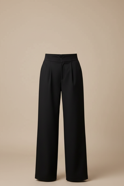 Pantalon Chino Noir Taille Haute Ample Élégant - Gabardine - vue 3