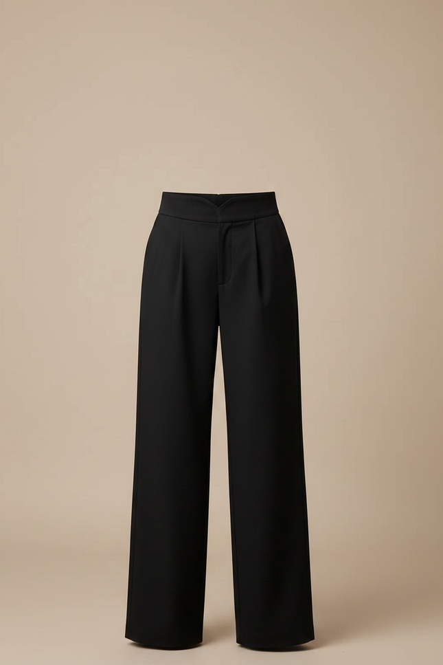 Pantalon Chino Noir Taille Haute Ample Élégant - Gabardine - vue 3