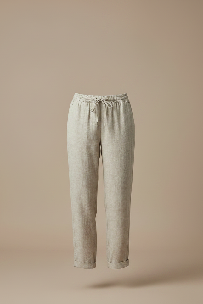 Pantalon Chino Lin Beige Ample Décontracté Femme - vue 3
