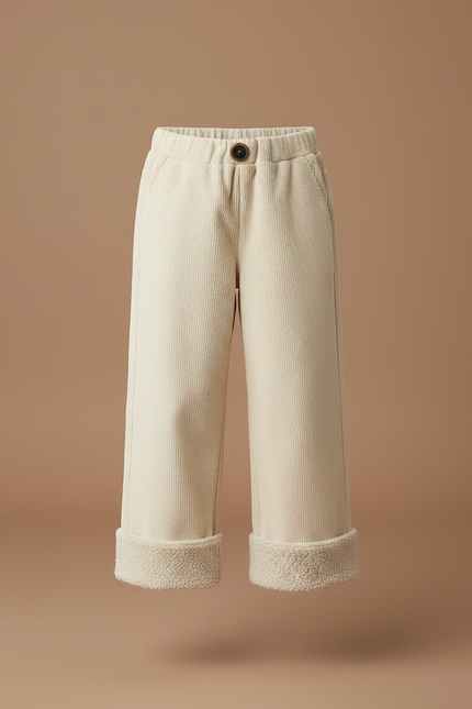 Pantalon Chino Écru Velours Côtelé Doublé Sherpa Enfant - Beige Cordé - vue 3