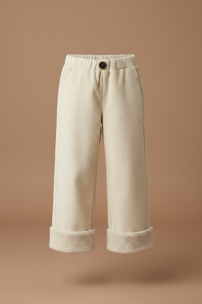 Pantalon Chino Écru Velours Côtelé Doublé Sherpa Enfant - Beige Cordé - vue 3