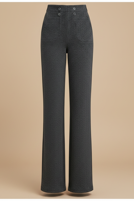 Pantalon Chino Gris Évasé Laine Doublé Hiver Femme - vue 3
