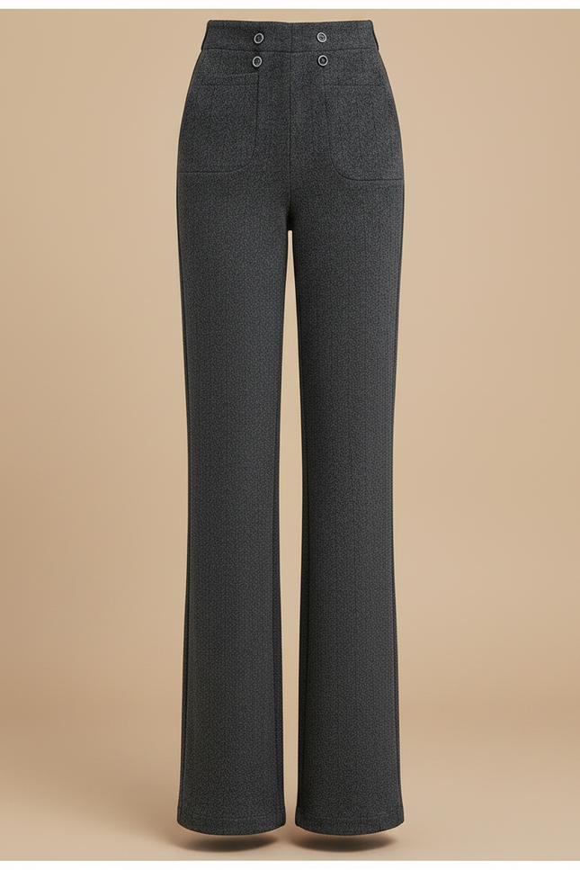 Pantalon Chino Gris Évasé Laine Doublé Hiver Femme - vue 3