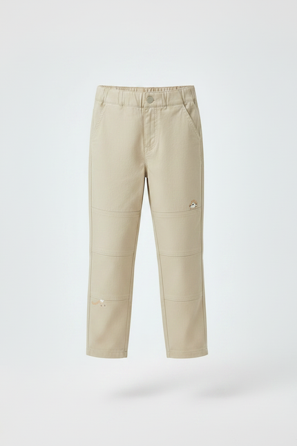 Pantalon Chino Beige Décontracté Brodé Garçon Coton - vue 3