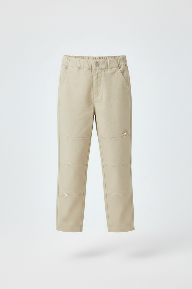 Pantalon Chino Beige Décontracté Brodé Garçon Coton - vue 3