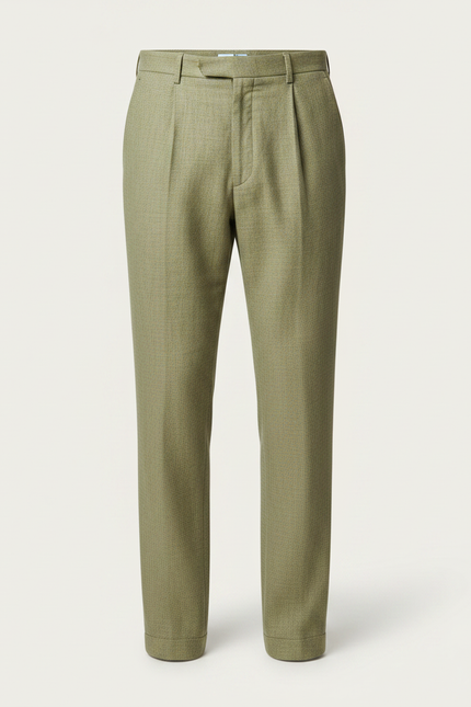 Pantalon Chino Vert Lin Plissé Décontracté Homme - vue 3