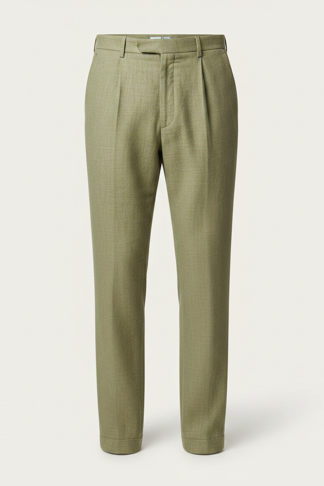 Pantalon Chino Vert Lin Plissé Décontracté Homme - vue 3