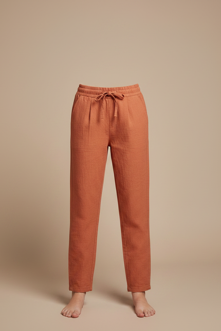 Pantalon Chino Rustique Droit Coton Lin Enfant - Orange - vue 3