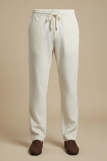 Pantalon Chino Beige Coton Lin Droit Décontracté Homme - vue 3