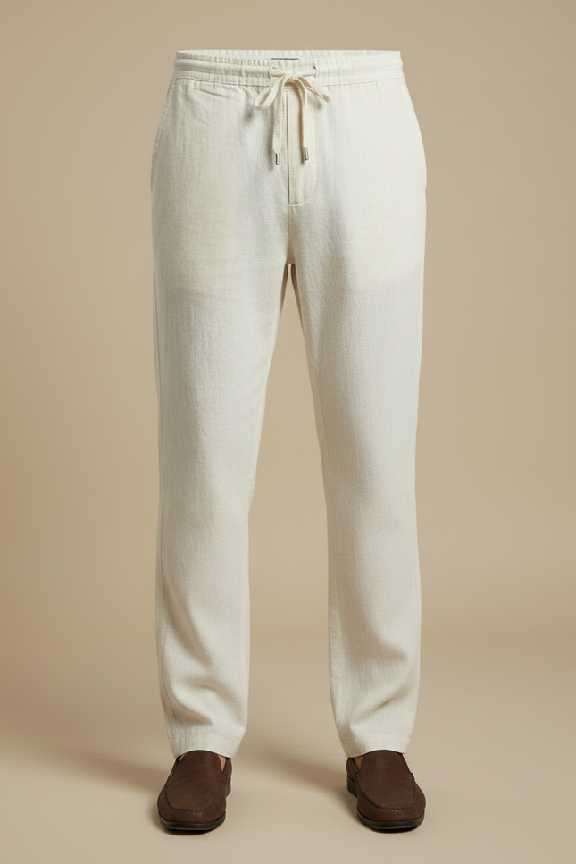 Pantalon Chino Beige Coton Lin Droit Décontracté Homme - vue 3