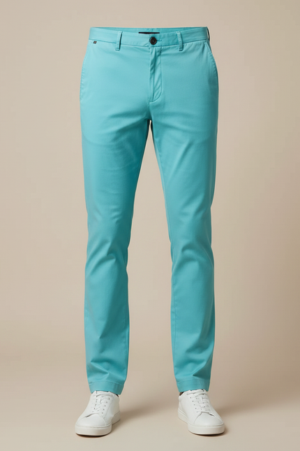 Pantalon Chino Homme Bleu Ciel Coton Droit Décontracté - vue 3