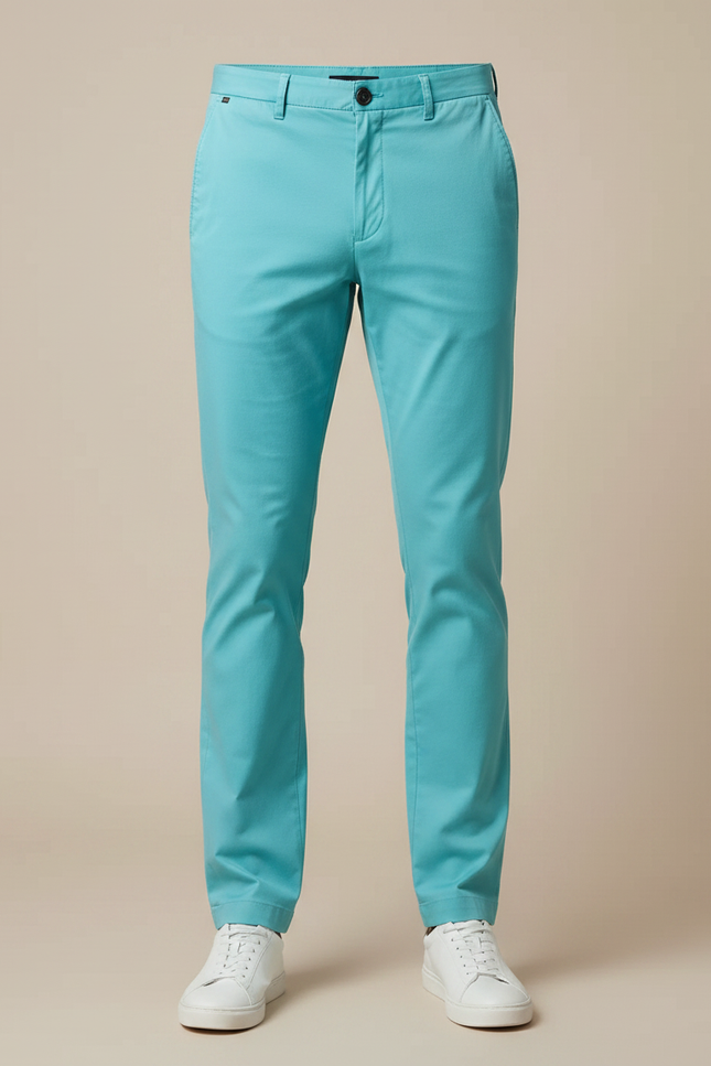 Pantalon Chino Homme Bleu Ciel Coton Droit Décontracté - vue 3