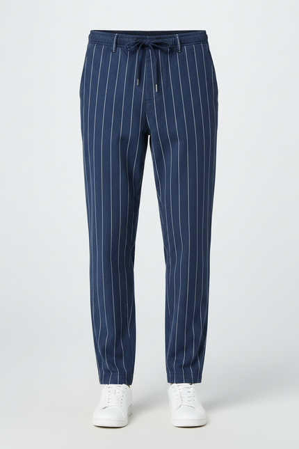 Pantalon Chino Bleu Marine Rayé Décontracté Homme Coton - vue 3