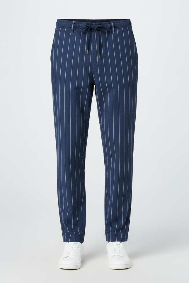 Pantalon Chino Bleu Marine Rayé Décontracté Homme Coton - vue 3