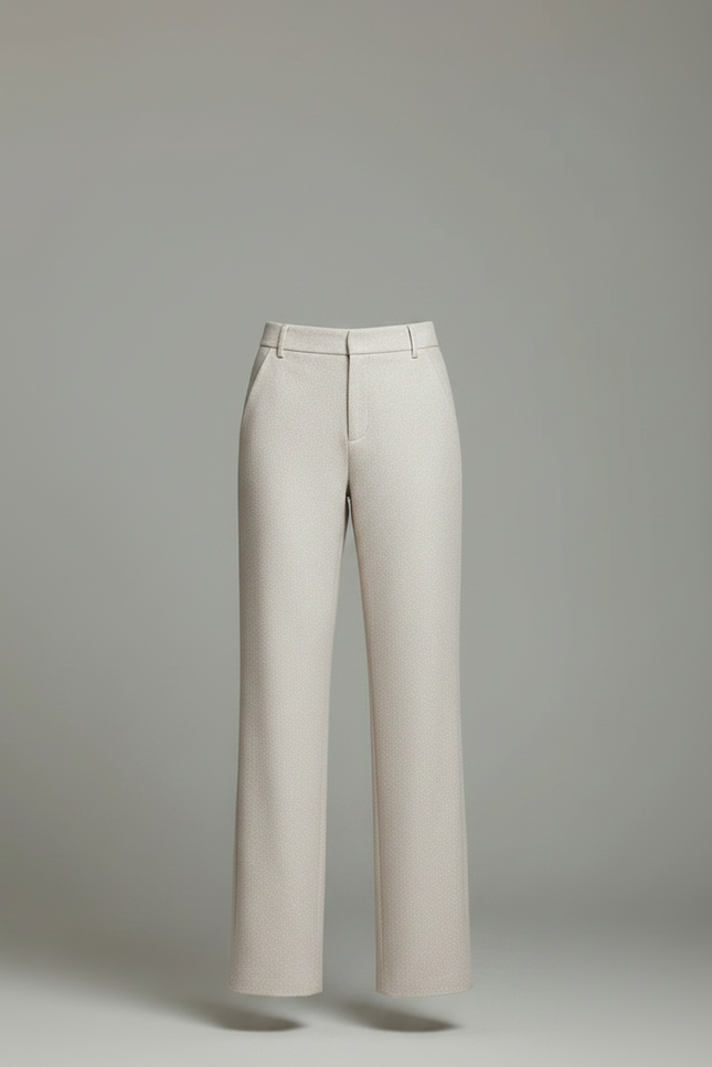 Pantalon Chino Beige Droit Élégant Tweed Femme - vue 3