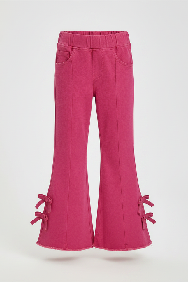 Pantalon Chino Rose Fille Évasé Nœuds Coton - vue 3
