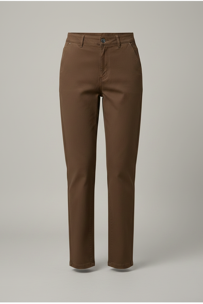 Pantalon Chino Marron Droit Taille Haute Femme - Gabardine - vue 3