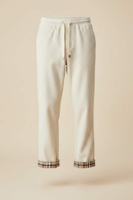 Pantalon Chino Crème Côtelé Droit Cordon Homme - Beige Cordé - vue 3