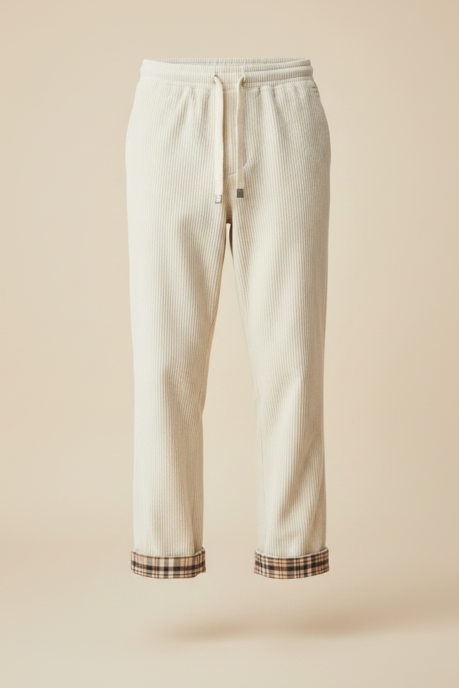 Pantalon Chino Crème Côtelé Droit Cordon Homme - Beige Cordé - vue 3