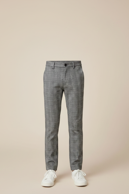 Pantalon Chino Carreaux Gris Slim Garçon Élégant - Laine - vue 3