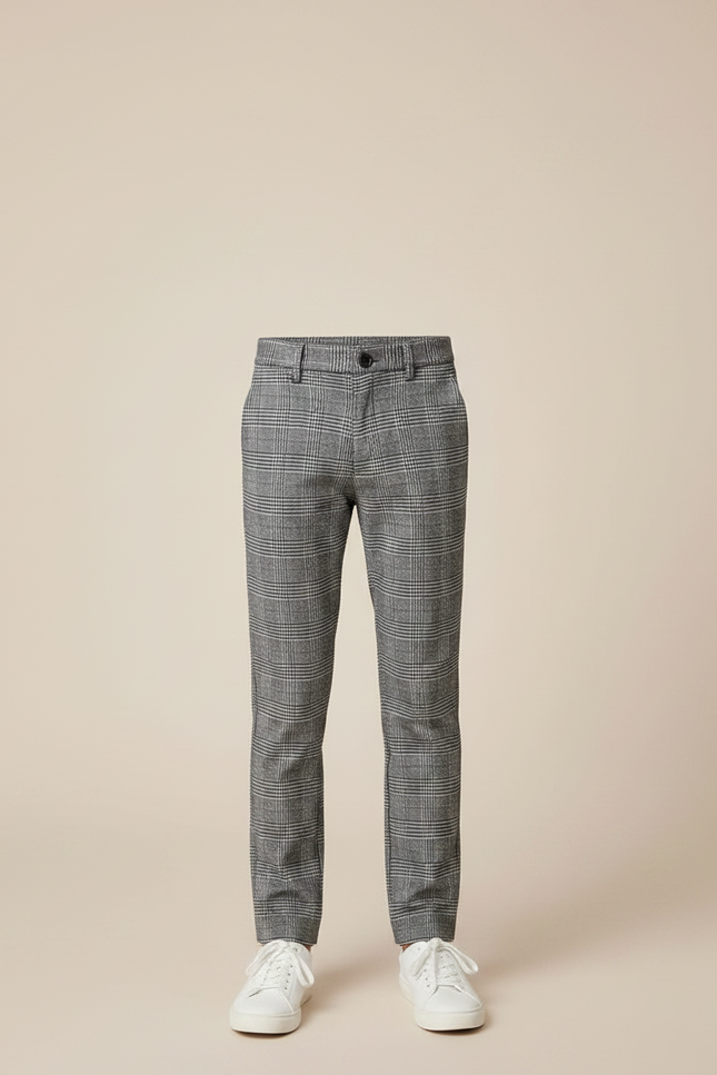 Pantalon Chino Carreaux Gris Slim Garçon Élégant - Laine - vue 3