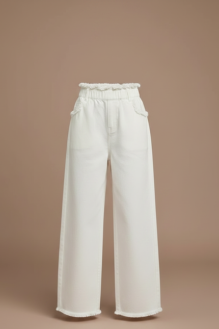 Pantalon Chino Blanc Ample Taille Haute Enfant - Jean - vue 3