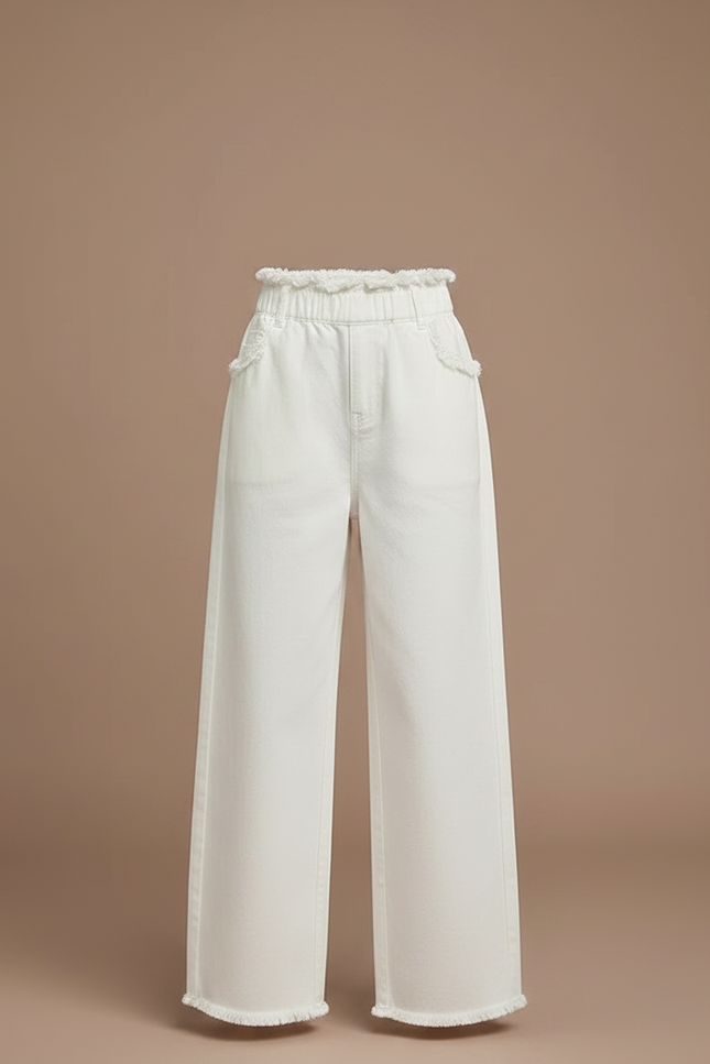Pantalon Chino Blanc Ample Taille Haute Enfant - Jean - vue 3