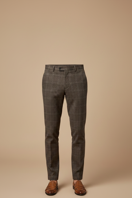 Pantalon Chino Marron Carreaux Slim Élégant Homme - Tweed - vue 3