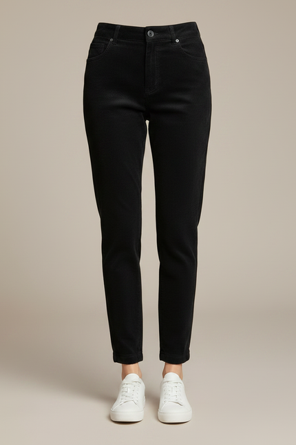 Pantalon Chino Noir Côtelé Décontracté Taille Haute Femme - Cordé - vue 3