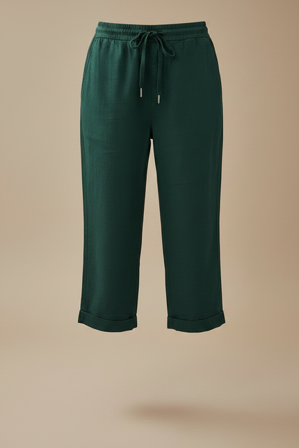 Pantalon Chino Vert Foncé Lin Cordon Décontracté Femme - vue 3